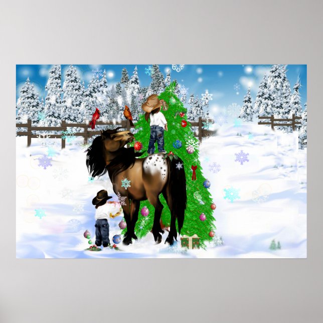 A Horse and Kid Christmas Oval Poster (Front)