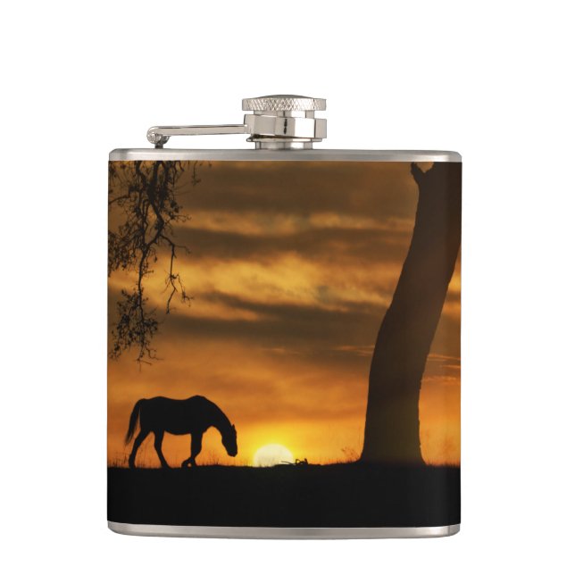 A Horse And Oak Tree Fine Art Flask (Front)