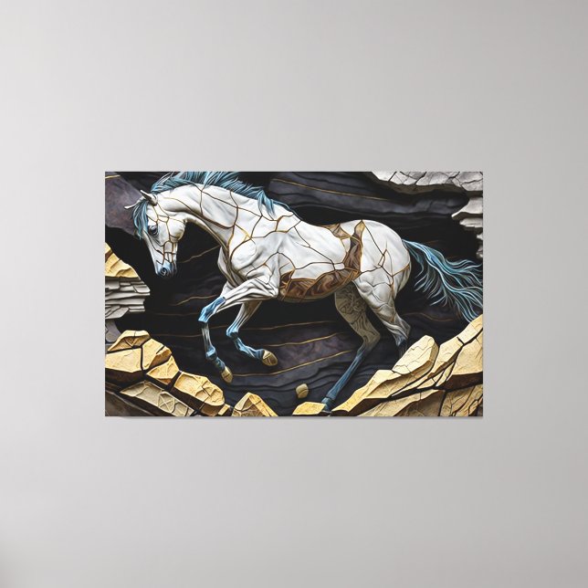 A Horse Galloping on the Rocks Canvas Print (Front)