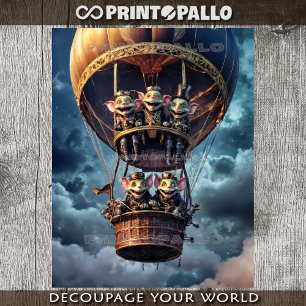 A hot air balloon full of mischievous goblins - tissue paper
