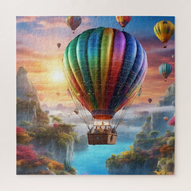 A hot air balloon made of transparent crustal woul jigsaw puzzle (Vertical)