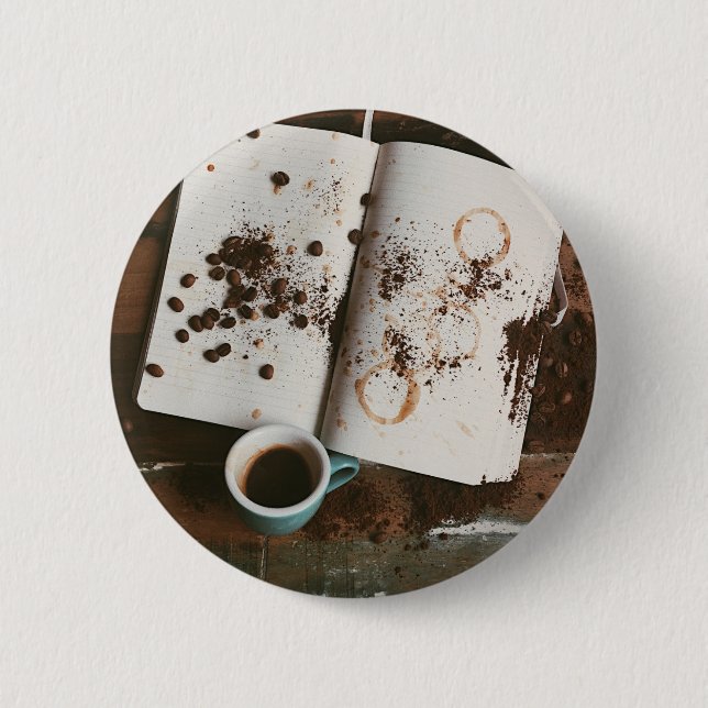 A Hot Mess Coffee with Stained Book and Beans 6 Cm Round Badge (Front)