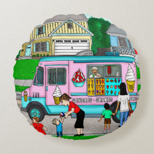 A Hot Summer Day A Whimsical Illustration Round Cushion