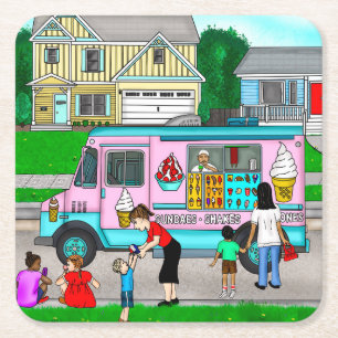 A Hot Summer Day   A Whimsical Illustration Square Paper Coaster