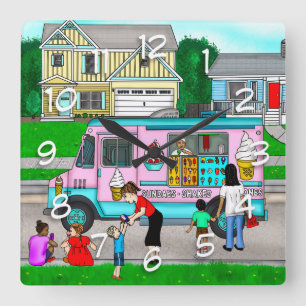 A Hot Summer Day A Whimsical Illustration Square Wall Clock