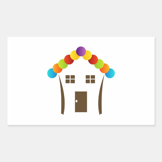 A house graphic with a colourful roof rectangular sticker (Front)