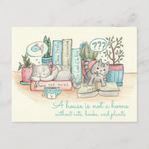 A house is not a home without cats, books and ... postcard