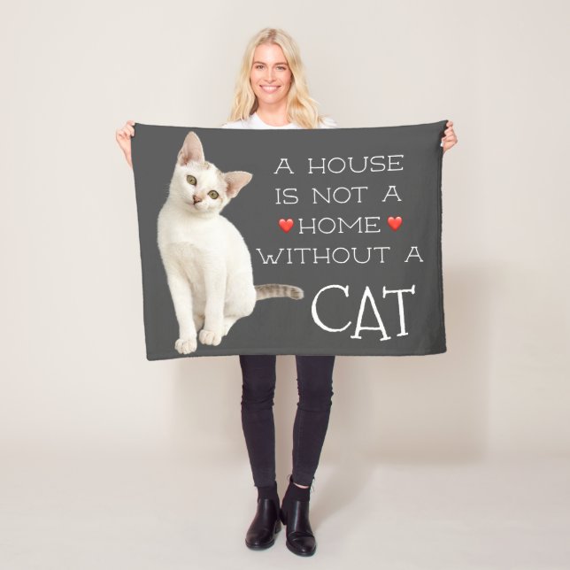 A House Not A Home White Cat Fleece Blanket (In Situ)