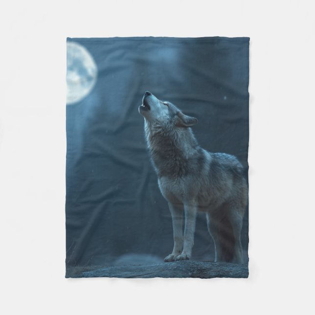 A Howling Wolf Fleece Blanket (Front)