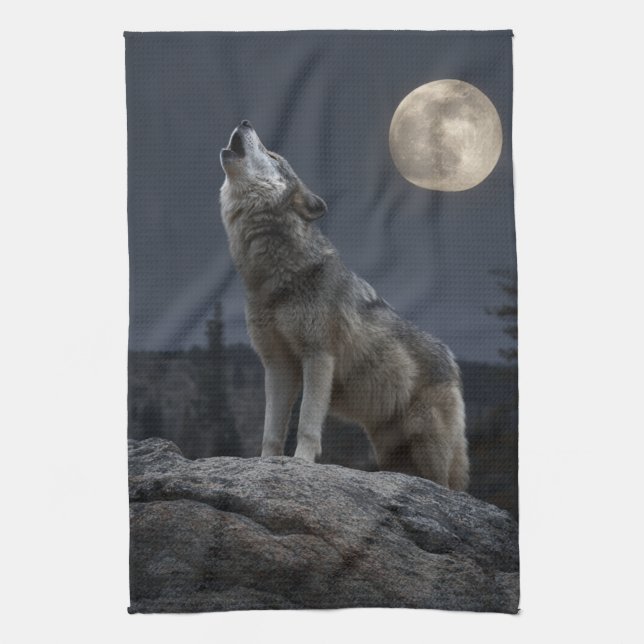 A Howling Wolf Tea Towel (Vertical)
