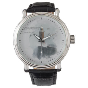 A huge wave hitting a lighthouse watch