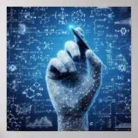 A humanoid hand superimposed on a data sheet