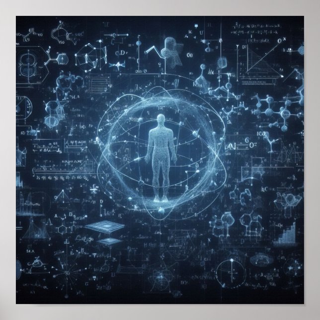 A humanoid superimposed on a data sheet poster (Front)