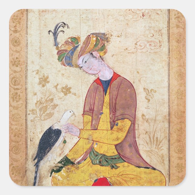 A Hunter Stroking his Falcon Square Sticker (Front)