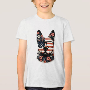 A Husky’s Face with A Floral Pattern Tri-Blend Shirt