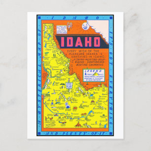A Hysterical Retro Map of Idaho 1949 Holiday Postcard