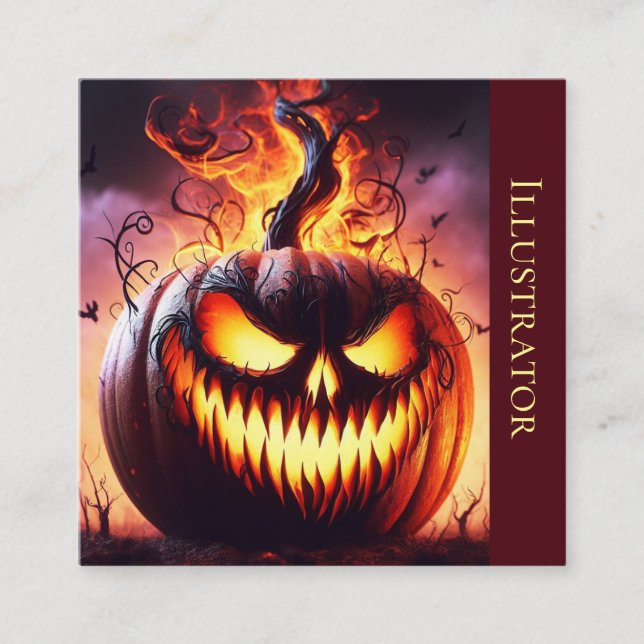 A.I. Evil Jack-o'-lantern Square Business Card (Front)