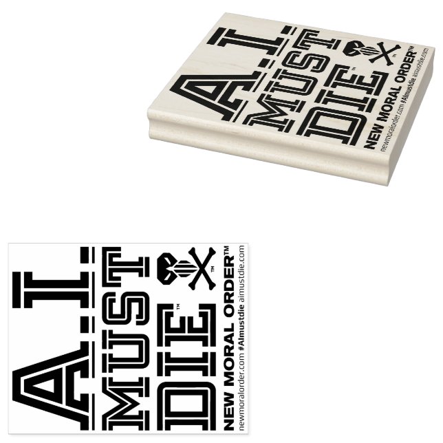 A.I. Must Die™ Logo (College Font) Rubber Stamp (Stamped)