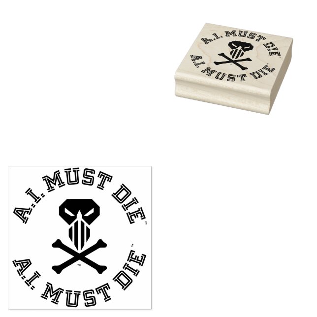 A.I. Must Die™ Logo (College Font) Rubber Stamp (Stamped)
