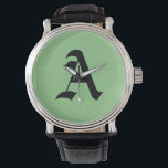"A" Initial  Watch<br><div class="desc">"A" Initial with Green background</div>