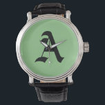 "A" Initial  Watch<br><div class="desc">"A" Initial with Green background</div>