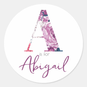 A is for Abigail Baby Name Reveal Floral Vintage Classic Round Sticker