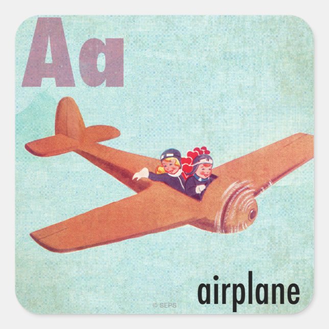 A is for Aeroplane Square Sticker (Front)