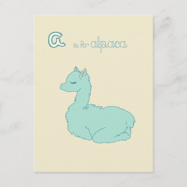 A is for Alpaca (blue) Postcard (Front)