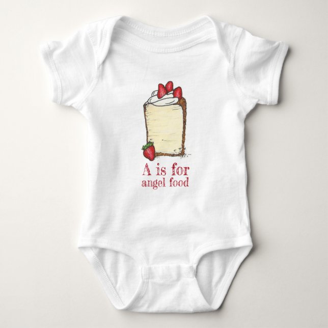 A is for Angel Food Strawberry Angelfood Cake Food Baby Bodysuit (Front)