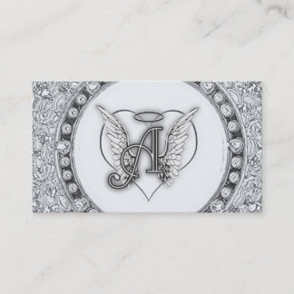 A is for Angel Initial with Heart Monogram Business Card