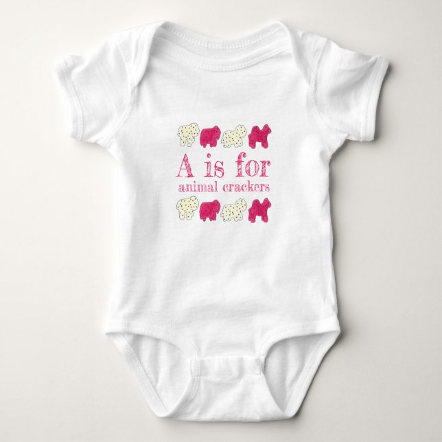 A is for ANIMAL CRACKERS Pink Zoo Circus Cookies Baby Bodysuit (Front)