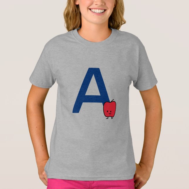 A is for Apple alphabet abc letter learning cute T-Shirt (Front)