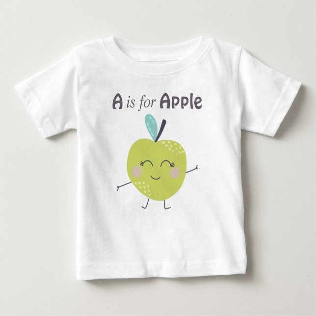 A is for Apple Cute illustration Alphabet Letter Baby T-Shirt (Front)