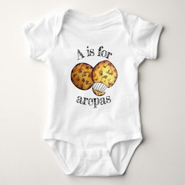 A is for Arepas South American Venezuelan Cuisine Baby Bodysuit (Front)