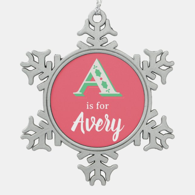 A is for Avery Christmas Ornament Custom A Name  (Front)