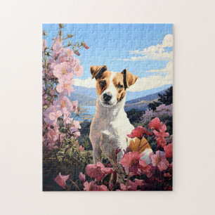 A Jack Russell Terrier's Floral Haven Jigsaw Puzzle