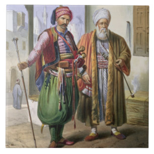 A Janissary and a Merchant in Cairo, illustration Tile