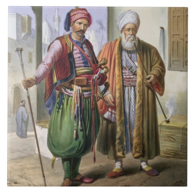 A Janissary and a Merchant in Cairo, illustration Tile (Front)