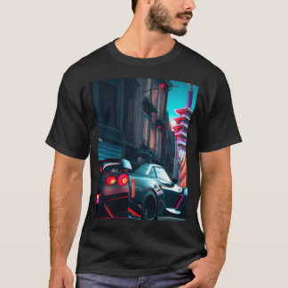 A Japanese car - on a neon road - a Japanese city T-Shirt