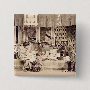 A Japanese cloth store, c.1890 (hand coloured phot 15 Cm Square Badge