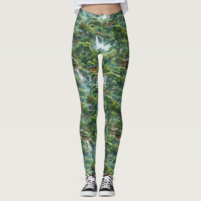 A Japanese Garden with Serene Falls Leggings (Front)
