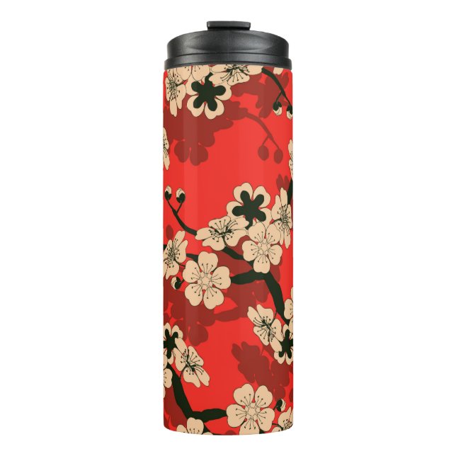 a Japanese style seamless tile with a cherry tree  Thermal Tumbler (Front)