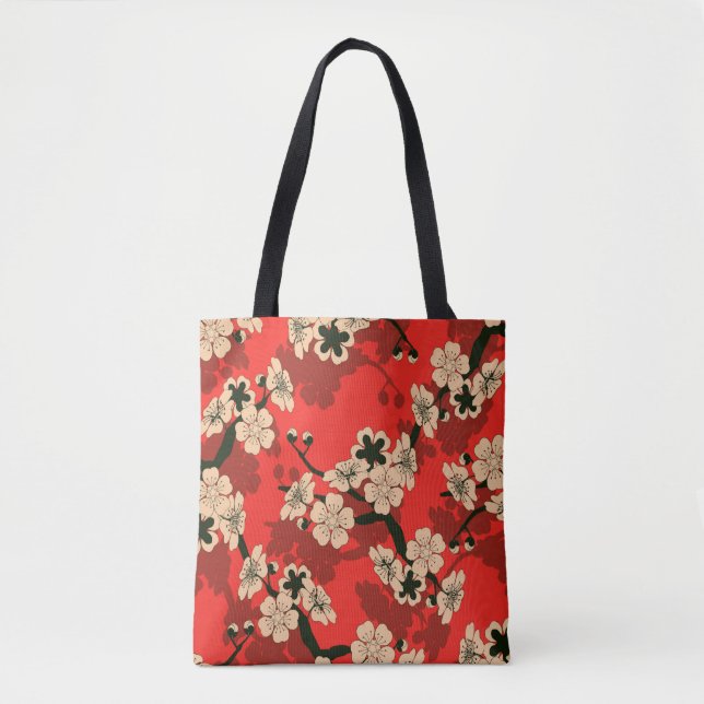 a Japanese style seamless tile with a cherry tree  Tote Bag (Front)