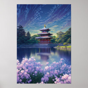 A Japanese Temple by the Lake Poster