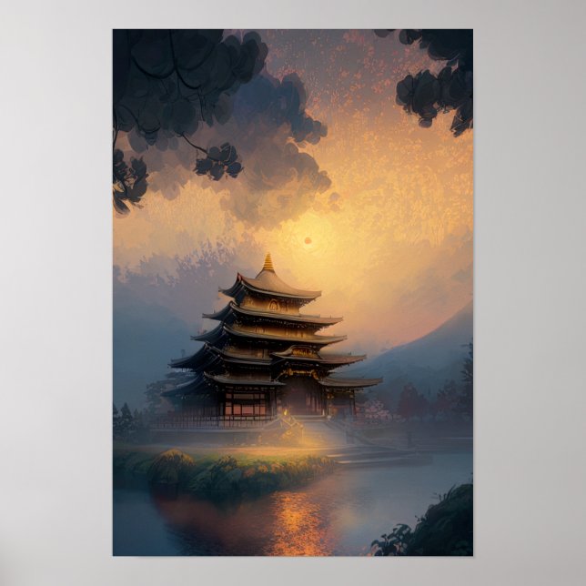 A Japanese Temple in the Evening Light Poster (Front)