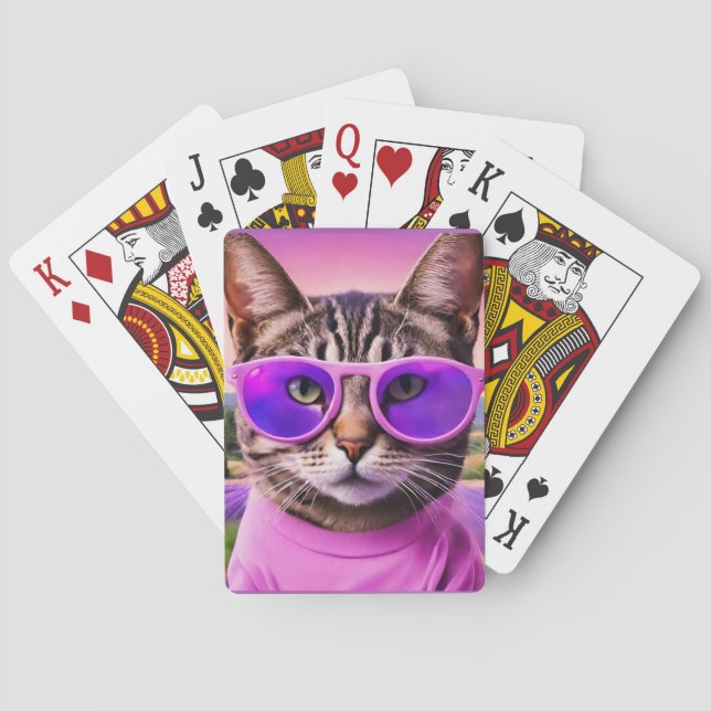  A jazzy cat in  lavender field  Playing Cards (Back)