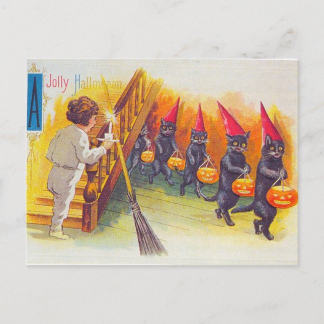A Jolly Halloween (Black Cats) Postcard (Front)