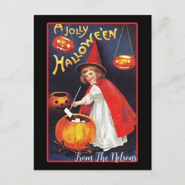 A Jolly Halloween Little Vintage Witch Custom Postcard (Front)