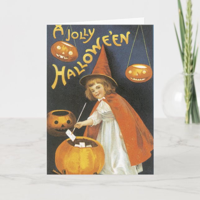 A Jolly Halloween Witch, Cute Vintage Card (Front)