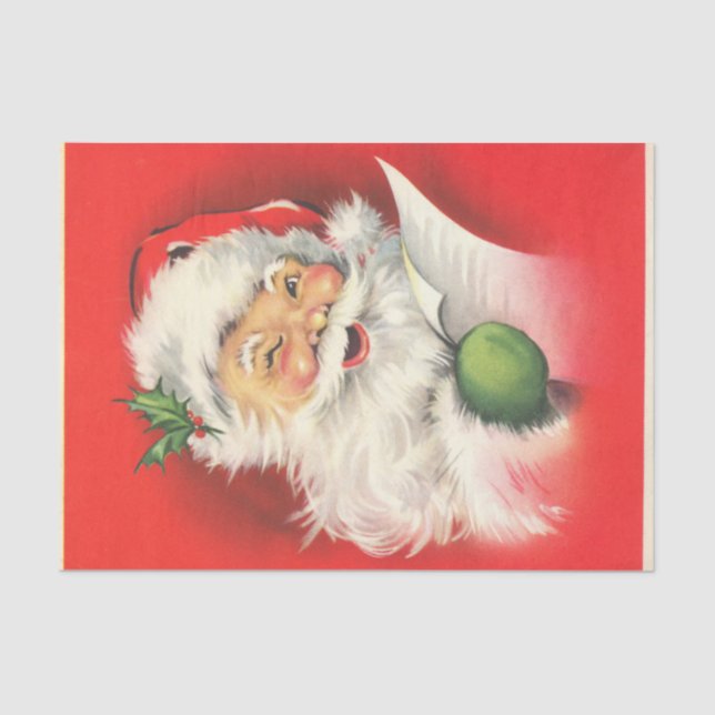 A Jolly Winking Santa Reading His List Tissue Paper (Front)
